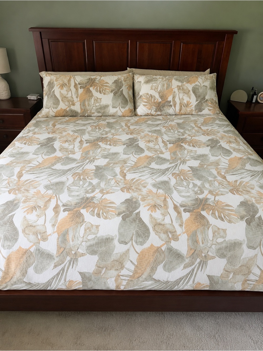 Tommy Bahama Tropical Leaf Duvet Cover - Sage Green & Tan
